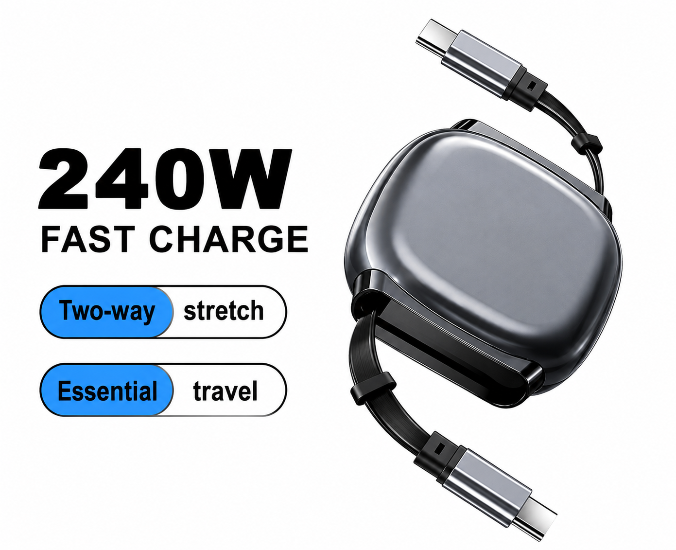 240W Type C Retractable Charging Cable